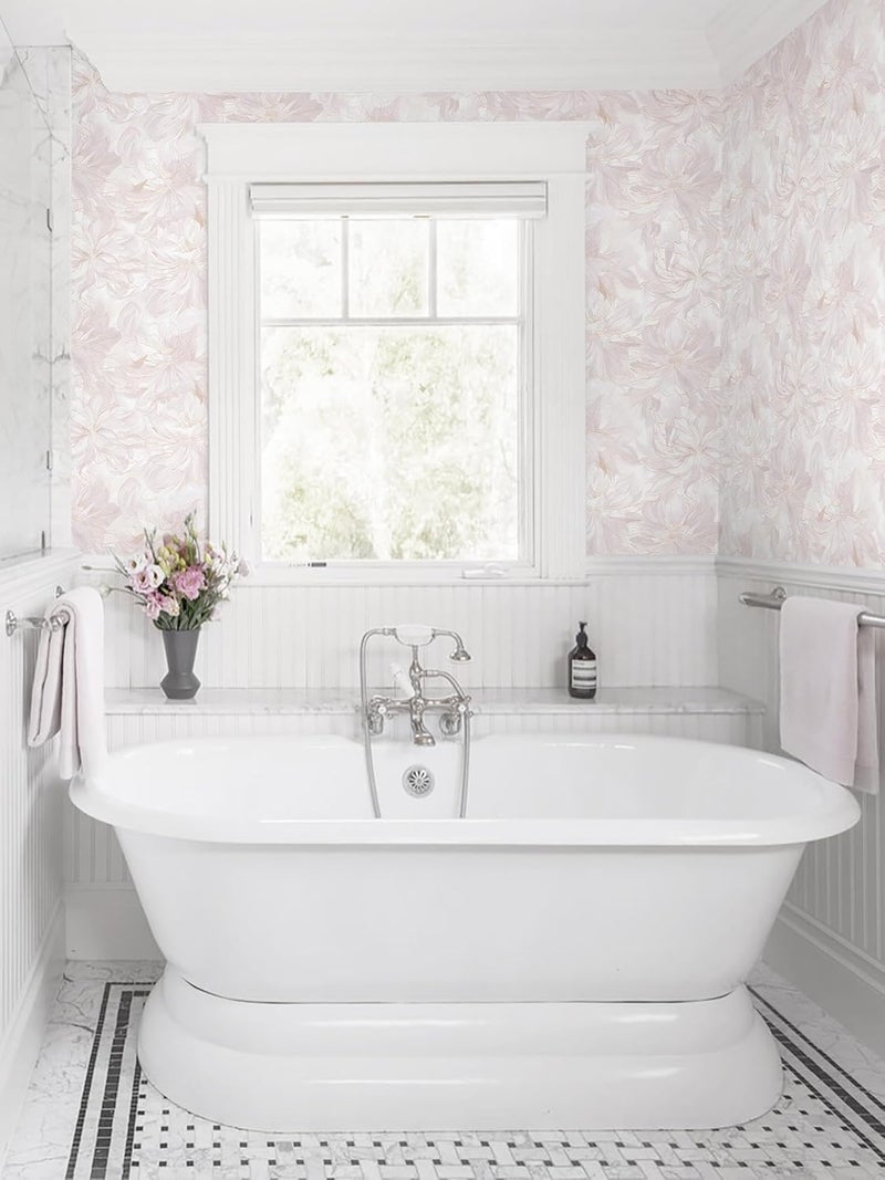 Dimoon 393"x17.3" Peel and Stick Wallpaper Pink Floral Boho Cute Contact Paper Pink Girly White Flower Wallpaper Removable Dorm Girls Wall Paper Self Adhesive Modern Kitchen Bedroom Vinyl Roll - Image 5
